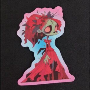 10/$10 Zombie Bride Wearing Red Dress Halloween Sticker 2" x 1.5" (AA)